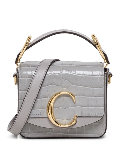 Chloé Chloe C Mini Crossbody Bag With Crocodile Print In Grey