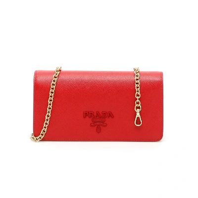 Prada Clutch With Logo In Bianco