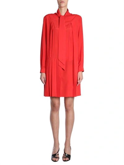 Givenchy Tie-neck Pleated Silk-blend Crepe De Chine Mini Dress In Red