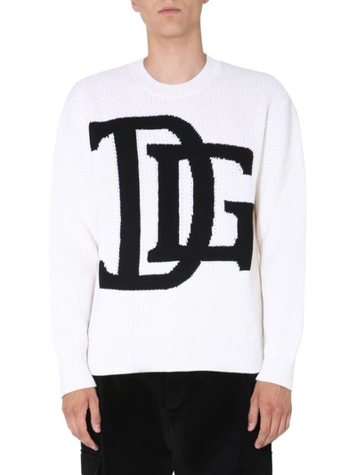 Dolce & Gabbana Intarsia-knit Dg Logo Jumper In White