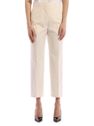 Jil Sander Cropped Cotton Trousers Ivory In White