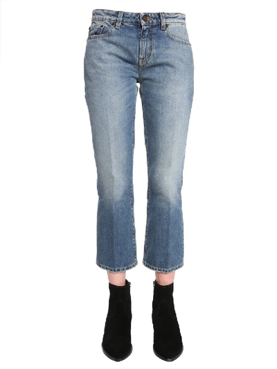 Saint Laurent 70s Cropped Jeans In Blue Denim