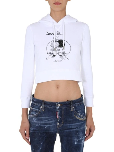Dsquared2 Dsquared Cropped Hoodie With Drawstring In White