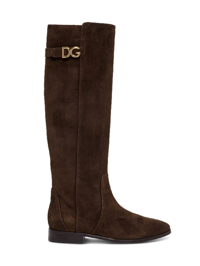 Dolce & Gabbana Black And Grey Ankle Boots In Brown