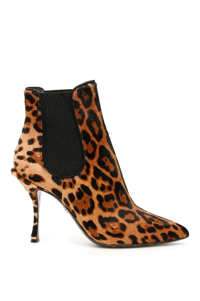 Dolce & Gabbana Leo Pony Ankle Boots In Beige,black,brown
