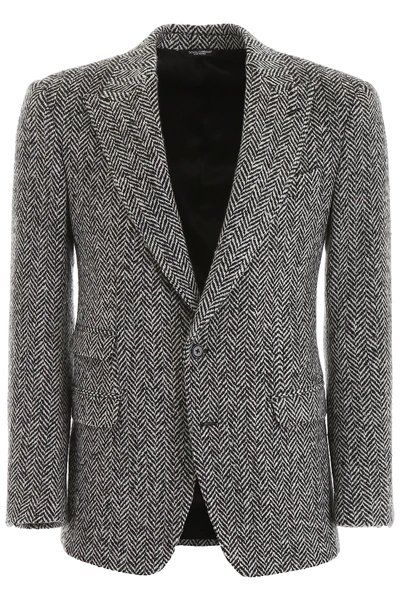 Dolce & Gabbana Cotton & Wool Chevron Jersey Jacket In Grey