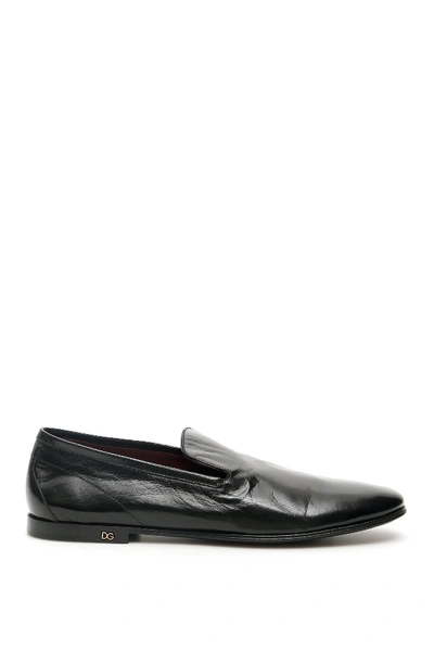 Dolce & Gabbana Acapulco Leather Slippers In Black