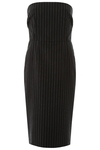 Dolce & Gabbana Woolen Fabric Pinstripe Midi Dress In Grey,black
