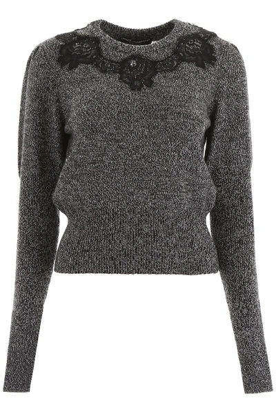 Dolce & Gabbana Lace Detail Cashmere-blend Knit Sweater In Grey,black