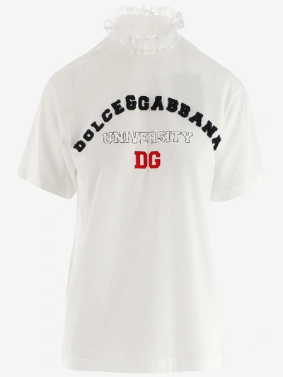 Dolce & Gabbana Frill Trim Varsity T In Bianco