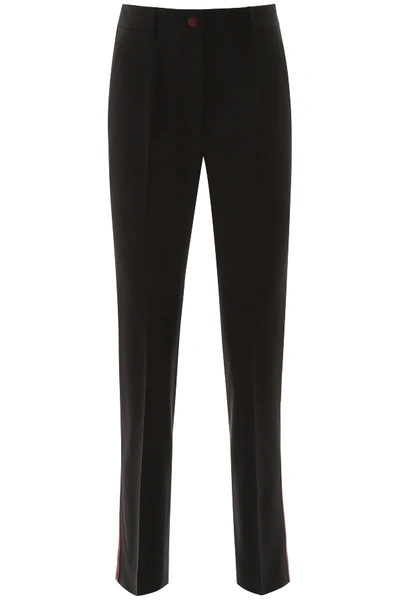 Dolce & Gabbana Wool Trousers With Bands In Black,red