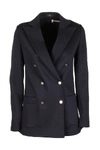 Fay Double-breasted Jacket In Blue Stretch Viscose In Blue