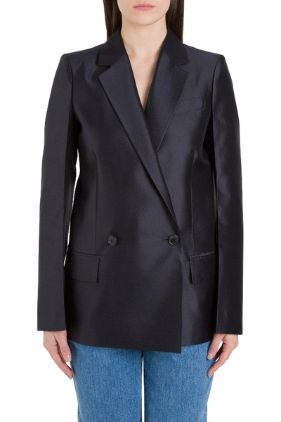 Givenchy Double-breasted Wool-silk Structured Blazer In Navy