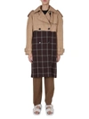Marni Two-tone Checkered Trench Coat In Brown