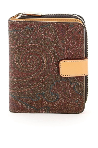 Etro Paisley Wallet With Zip And Button Closure In Brown