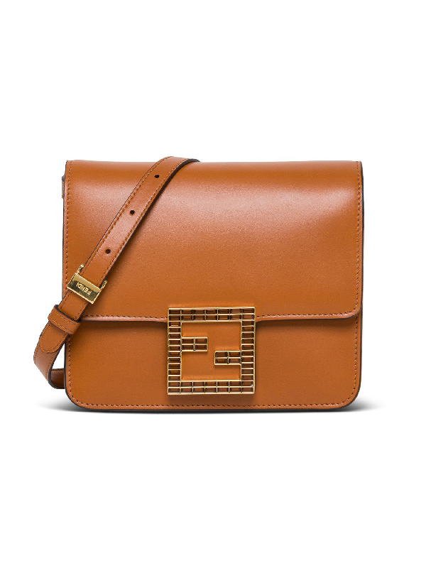 Fendi Brown Fab Crystal Logo Leather Box Bag | ModeSens