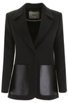Fendi Oversized Leather Pockets Blazer In Black