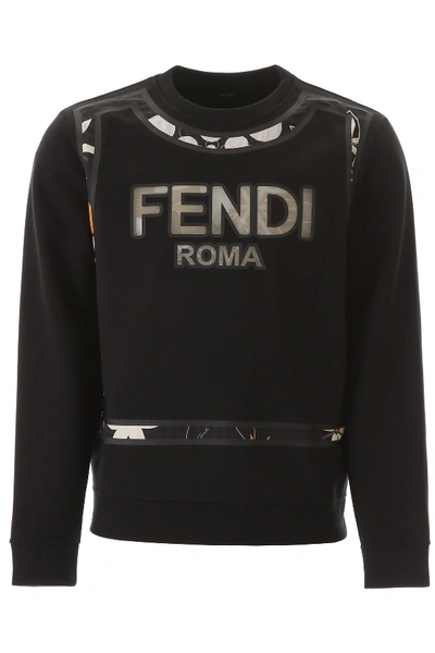 Fendi Logo Sweatshirt In Black,orange