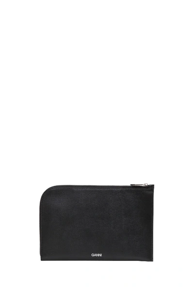 Ganni Textured Leather Wallet Black One Size