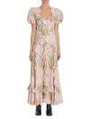 Alexander Mcqueen Alexander Mc Queen Floral Print Ruched Silk Dress In Beige