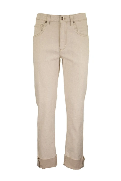 Brunello Cucinelli Garment-dyed Straight Leg Trousers In Soft Denim With Shiny Selvedge In Beige