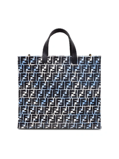 Fendi X Joshua Vides Ff Logo Coated Shopper In Black,light Blue,white