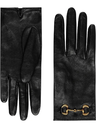 Gucci Horsebit Leather Gloves In Black