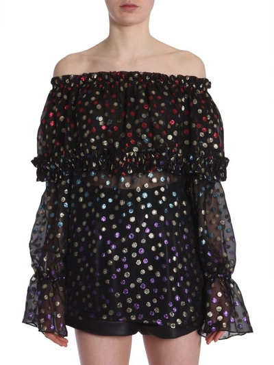 Saint Laurent Gypsy Blouse With Smocked Shoulders In Black