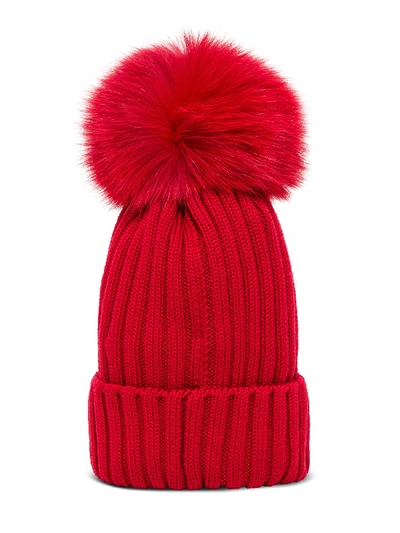 Moncler Red Virgin Wool Hat With Pompon