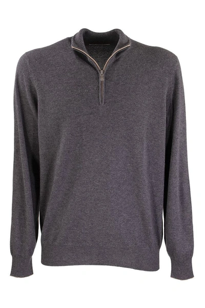 Brunello Cucinelli High Neck Sweater Cashmere Turtleneck Sweater With Zipper In Dark Grey