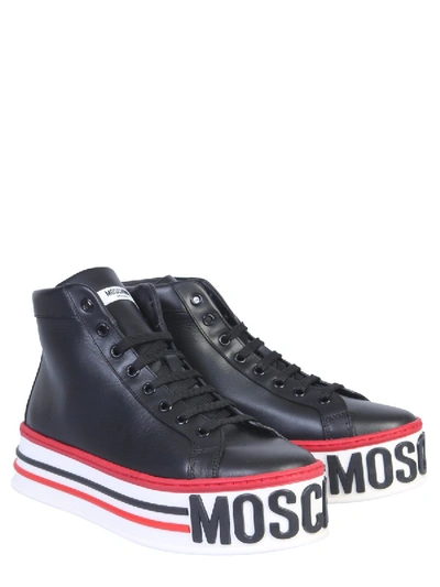 Moschino High Platform Trainer In Black