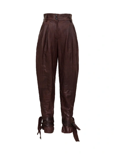Dolce & Gabbana High Waisted Leather Pants In Brown