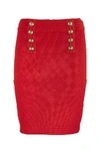 BALMAIN BALMAIN HIGH-WAISTED DOUBLE-BUTTONED RED KNIT SKIRT