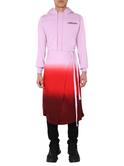 Ambush Hooded Logo Print Cotton Jersey Dress In Pink