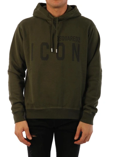 Dsquared2 Icon Army Green Hooded Cotton Sweatshirt