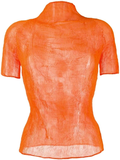 Issey Miyake Chiffon Top In Arancio