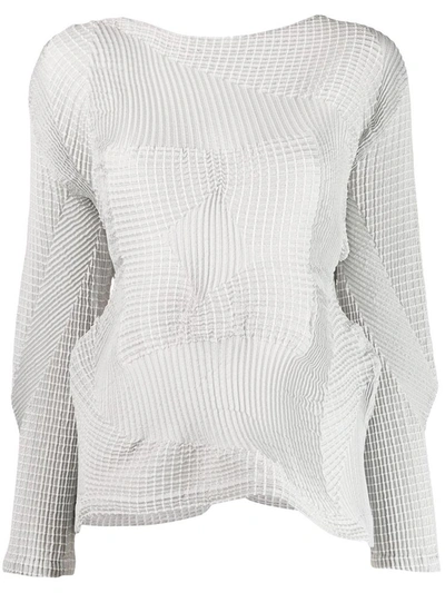 Issey Miyake Long Sleeve Printed Top In Grey