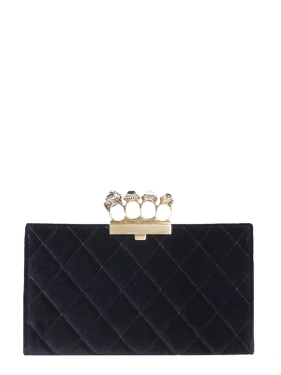 Alexander Mcqueen Jeweled Four-ring Pouch In Black