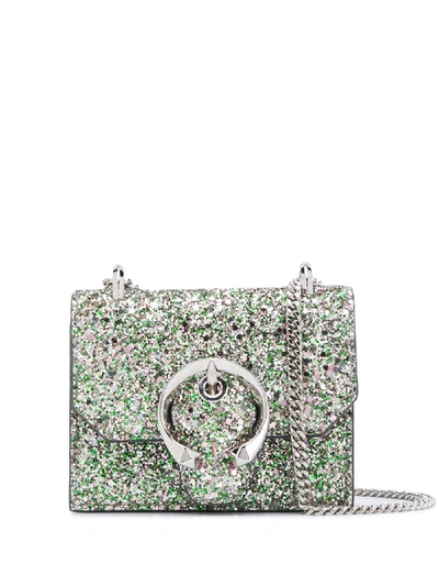 Jimmy Choo Paris Mini Coarse Glitter Cross-body Bag In Silver,green,pink