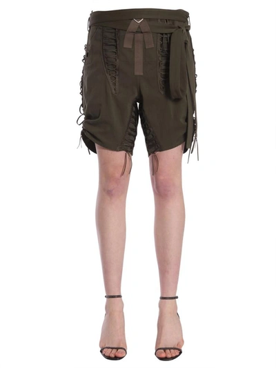 Saint Laurent Laced Military Shorts In Military Green