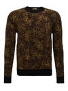 Saint Laurent Black Jacquard Leopard Crewneck Sweater In Brown