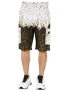Msgm Green Leopard Bermuda Shorts In Military Green