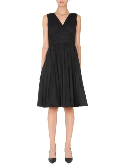 Michael Michael Kors Cotton Dress W/s V Neck W/curl In Black