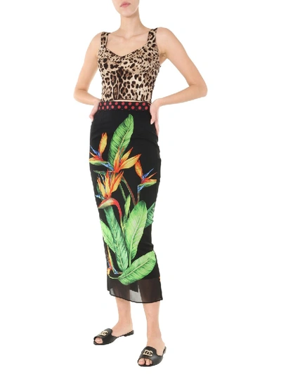 Dolce & Gabbana Strelitzia Print Skirt In Black