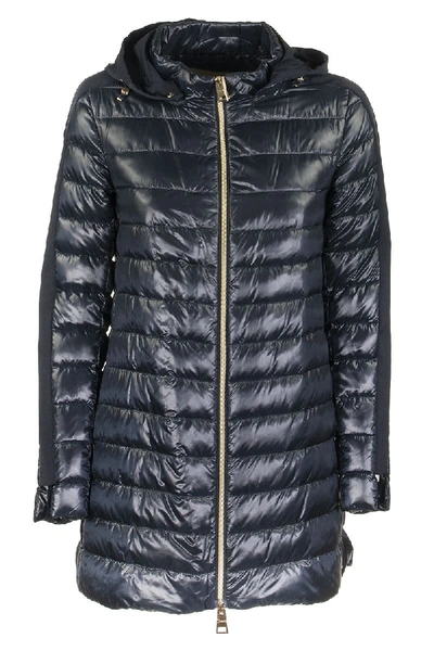 Herno Long-sleeved Down Jacket With Side Band On The Sleeves In Blue