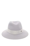 Maison Michel Virginie Grosgrain-trimmed Wool-felt Fedora In Pearl Grey