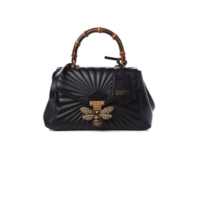 Gucci Margaret Bee Black Leather Bag In Rosa