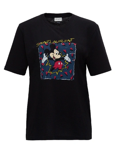 Saint Laurent Mickey Mouse Tee In Black