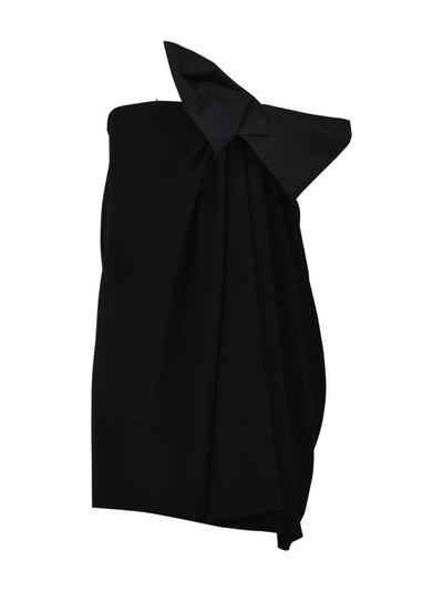 Saint Laurent Bow-embellished Strapless Crepe Dress In Black