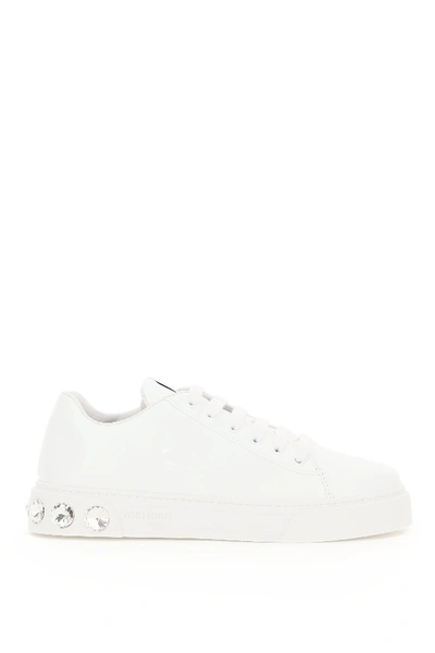 Miu Miu Leather Sneakers With Crystals In Bianco